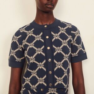 Sandro Blue and Cream Geometric Cardigan